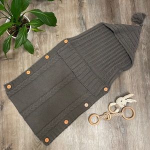 Knit baby sweater sleep sack with tassel hood newborn photo
